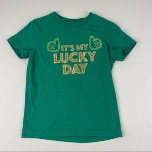 Cat & Jack Tshirt Boys XS 4/5 Green Lucky Day